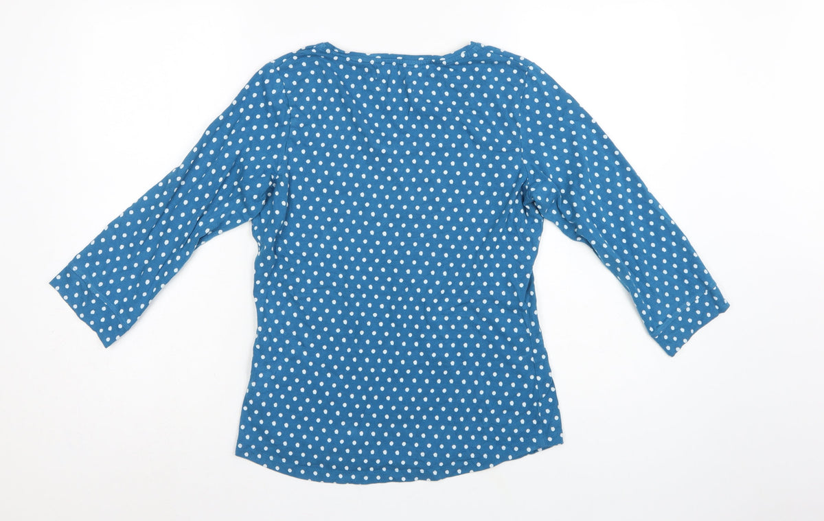Seasalt Women Blue Polka Dot UK 12 3/4 Bell Sleeve Jersey T-Shirt