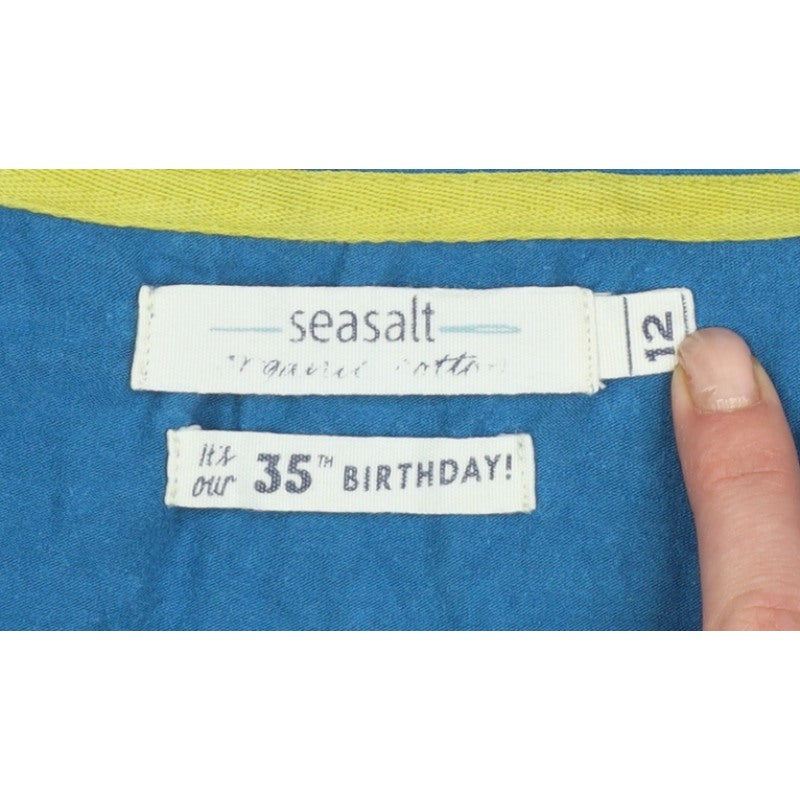 Seasalt Women Blue Polka Dot UK 12 3/4 Bell Sleeve Jersey T-Shirt