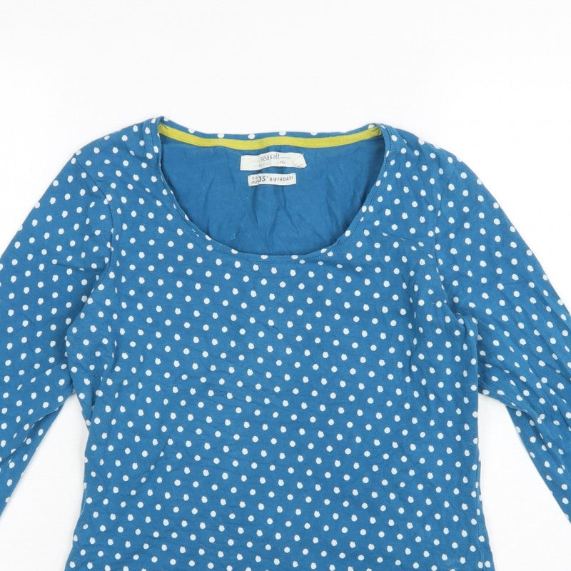 Seasalt Women Blue Polka Dot UK 12 3/4 Bell Sleeve Jersey T-Shirt
