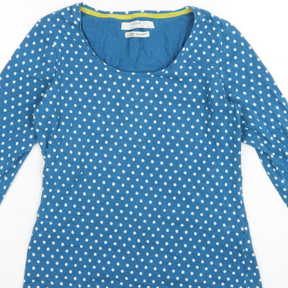 Seasalt Women Blue Polka Dot UK 12 3/4 Bell Sleeve Jersey T-Shirt