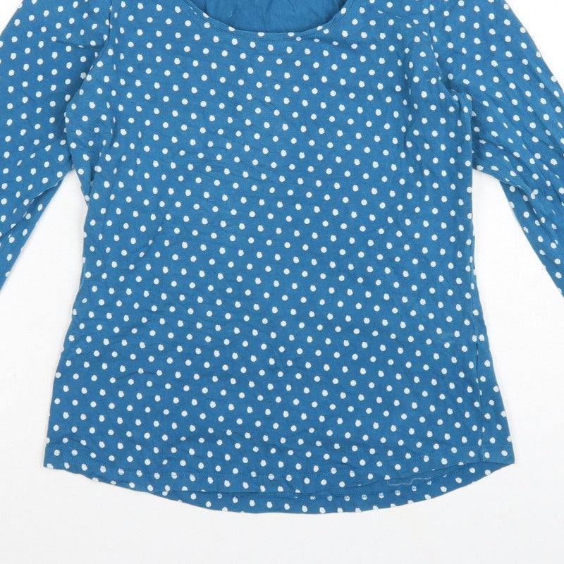 Seasalt Women Blue Polka Dot UK 12 3/4 Bell Sleeve Jersey T-Shirt