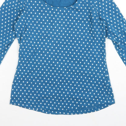 Seasalt Women Blue Polka Dot UK 12 3/4 Bell Sleeve Jersey T-Shirt