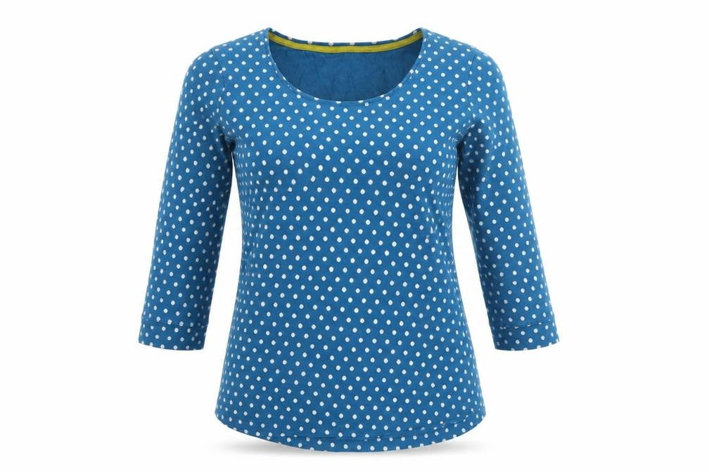 Seasalt Women Blue Polka Dot UK 12 3/4 Bell Sleeve Jersey T-Shirt