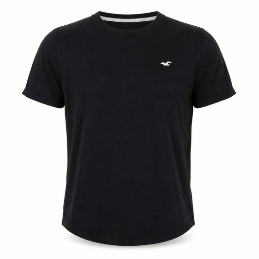 Front view of Hollister unisex adults black xl basic curved hem cotton t-shirt