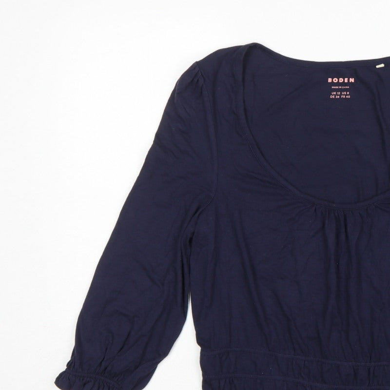 Boden Women Blue UK 12 Jersey Blouse Scoop Neck Balloon Sleeve