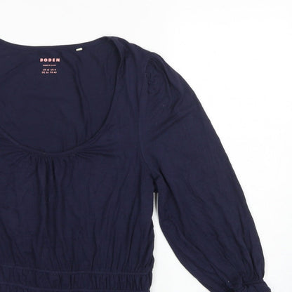 Boden Women Blue UK 12 Jersey Blouse Scoop Neck Balloon Sleeve