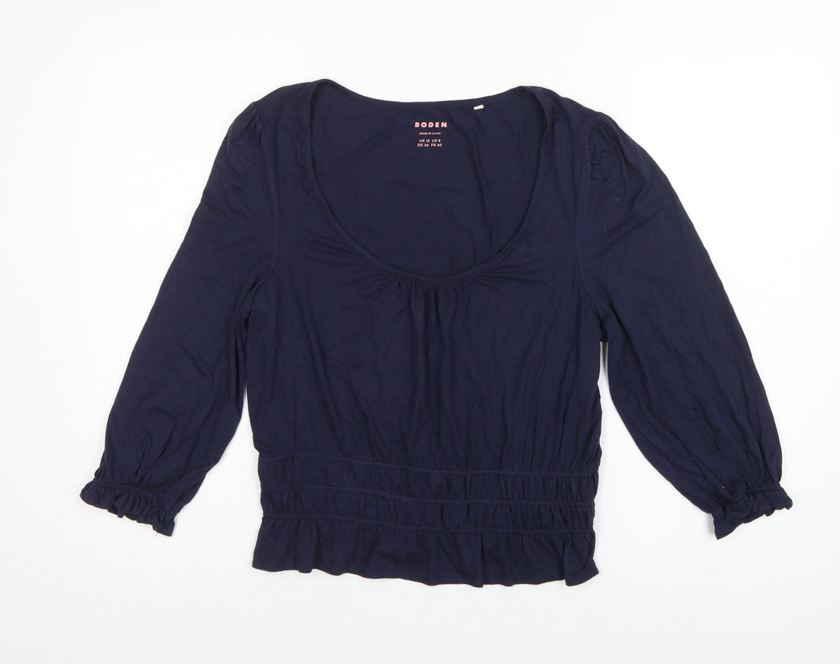 Boden Women Blue UK 12 Jersey Blouse Scoop Neck Balloon Sleeve