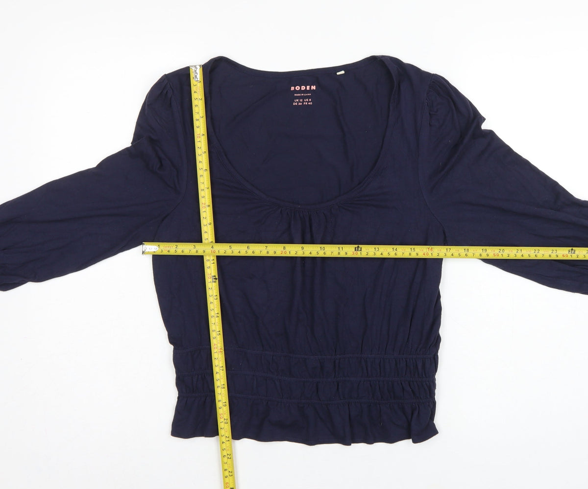 Boden Women Blue UK 12 Jersey Blouse Scoop Neck Balloon Sleeve
