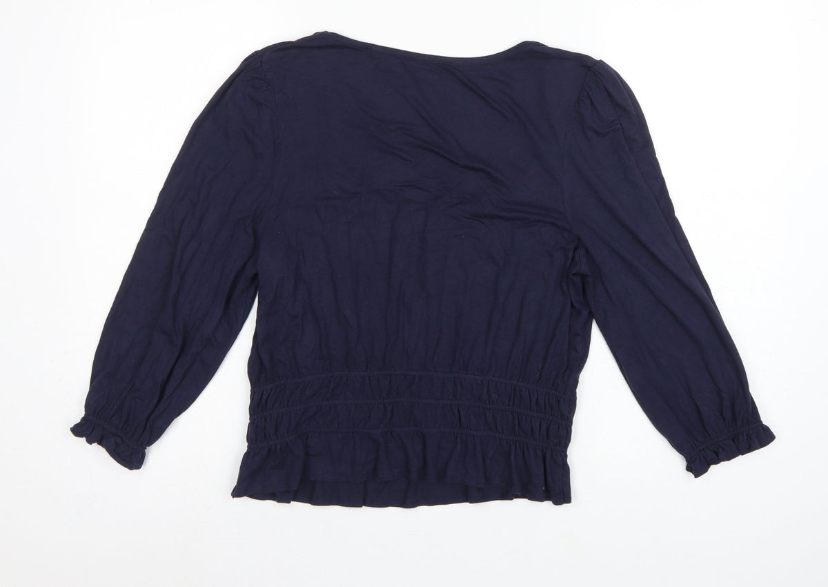 Boden Women Blue UK 12 Jersey Blouse Scoop Neck Balloon Sleeve