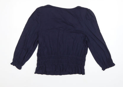 Boden Women Blue UK 12 Jersey Blouse Scoop Neck Balloon Sleeve