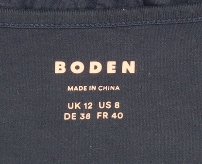 Boden Women Blue UK 12 Jersey Blouse Scoop Neck Balloon Sleeve