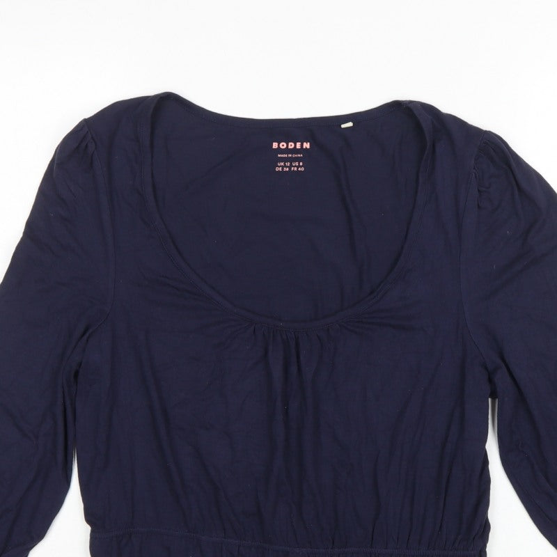 Boden Women Blue UK 12 Jersey Blouse Scoop Neck Balloon Sleeve
