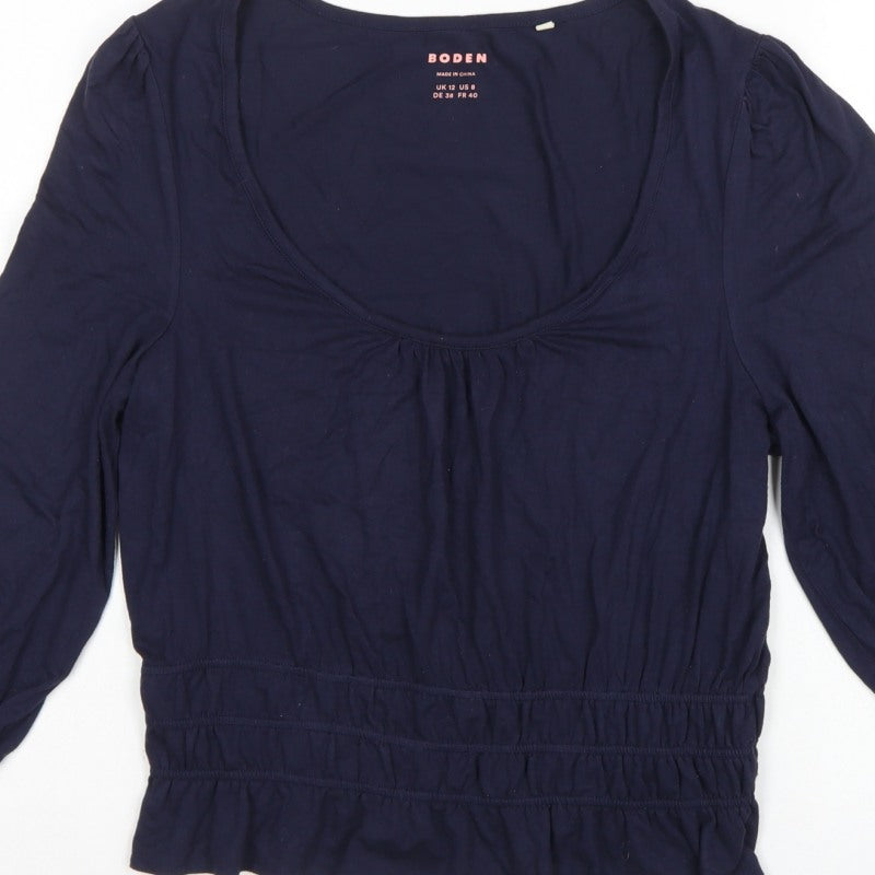 Boden Women Blue UK 12 Jersey Blouse Scoop Neck Balloon Sleeve