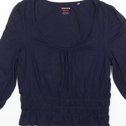 Boden Women Blue UK 12 Jersey Blouse Scoop Neck Balloon Sleeve