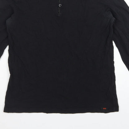 Hugo Boss Mens Black Grey Long Sleeve Cotton Polo Shirt L Logo