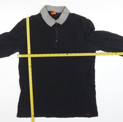 Hugo Boss Mens Black Grey Long Sleeve Cotton Polo Shirt L Logo