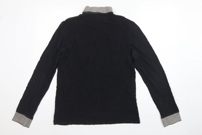 Hugo Boss Mens Black Grey Long Sleeve Cotton Polo Shirt L Logo