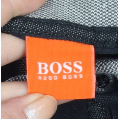 Hugo Boss Mens Black Grey Long Sleeve Cotton Polo Shirt L Logo