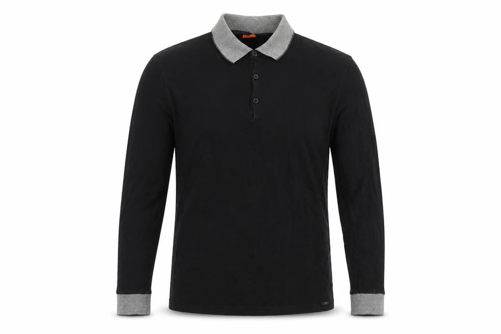 Hugo Boss Mens Black Grey Long Sleeve Cotton Polo Shirt L Logo
