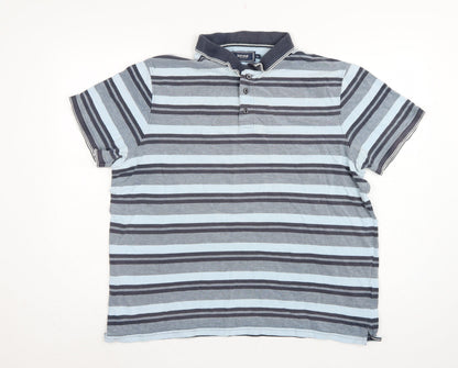 Maine New England Men's Blue Striped Cotton Polo Shirt XL Short Sleeve