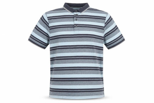 Front view of Maine New England Men's Blue Striped Cotton Polo Shirt XL Short Sleeve