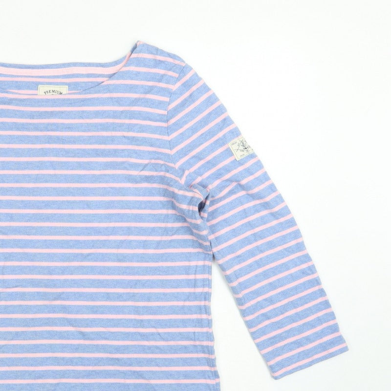 Joules Women Blue Pink Striped Boat Neck Long Sleeve Jersey Top UK 16