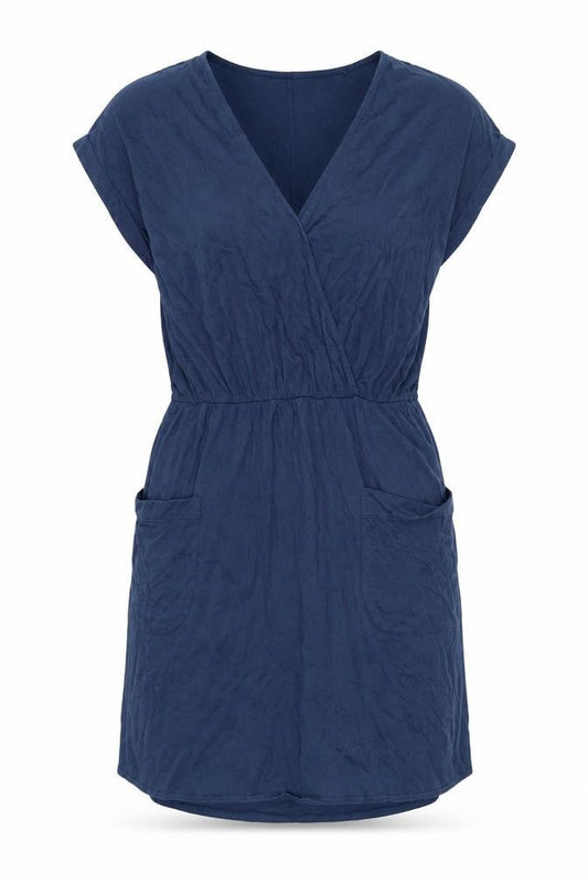 Next Women Blue UK 12 Short Sleeve V-Neck Shift Dress with Pockets
