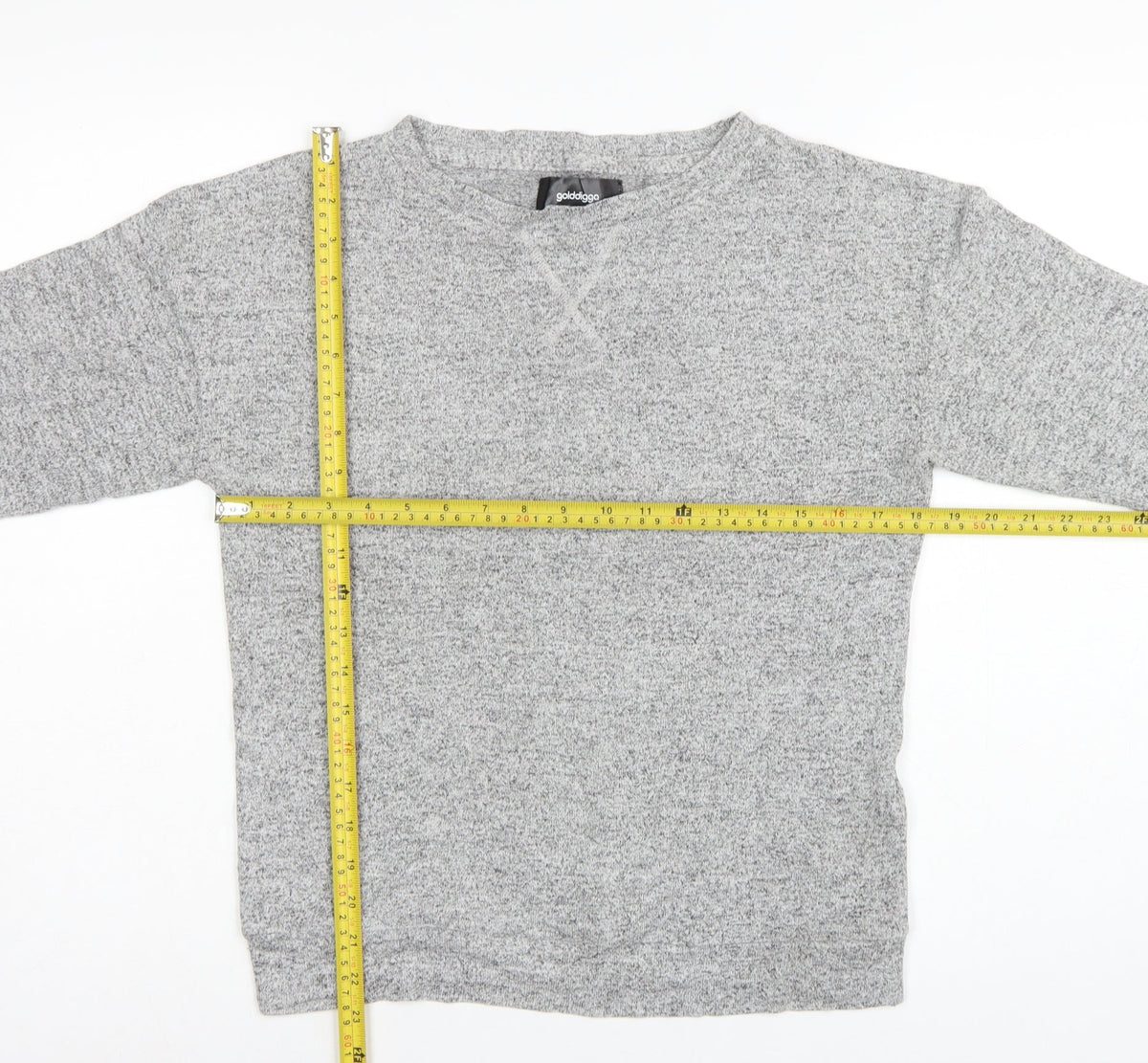 Golddigga Women Grey UK 10 Basic Knit Crew Neck Long Sleeve Top