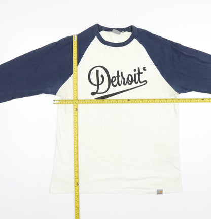 Carhartt Men’s M White Blue Detroit Logo Long Sleeve Raglan T-Shirt