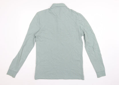 Marks and Spencer Men Green S Regular Fit Long Sleeve Cotton Polo