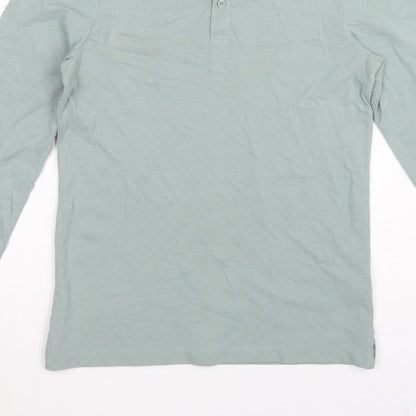 Marks and Spencer Men Green S Regular Fit Long Sleeve Cotton Polo