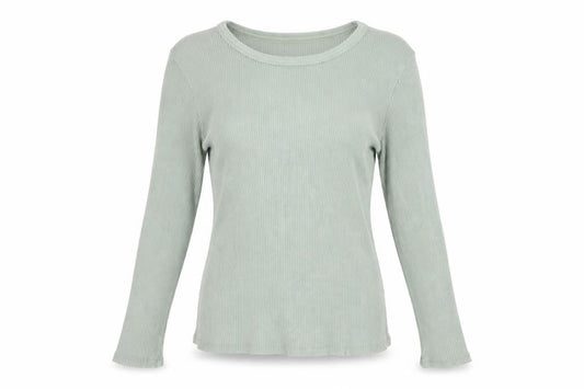 Stradivarius Women Green L Slim Ribbed Crew Neck Long Sleeve T-Shirt