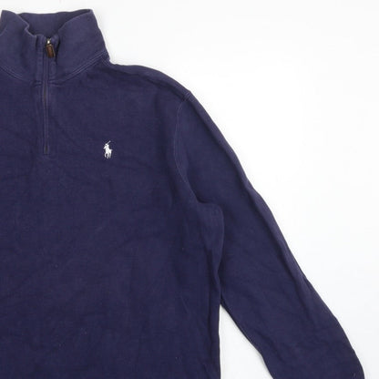 Polo Ralph Lauren Men Blue L 1/4 Zip High Neck Logo Sweatshirt