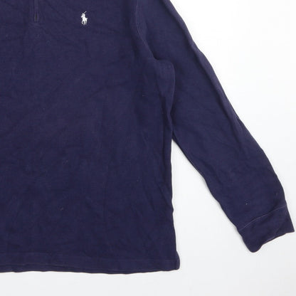 Polo Ralph Lauren Men Blue L 1/4 Zip High Neck Logo Sweatshirt