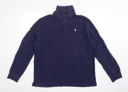 Polo Ralph Lauren Men Blue L 1/4 Zip High Neck Logo Sweatshirt