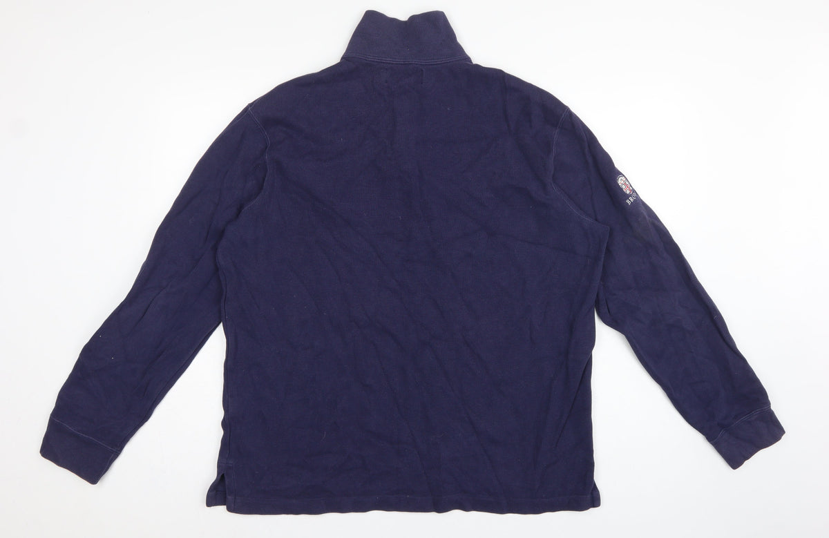 Polo Ralph Lauren Men Blue L 1/4 Zip High Neck Logo Sweatshirt