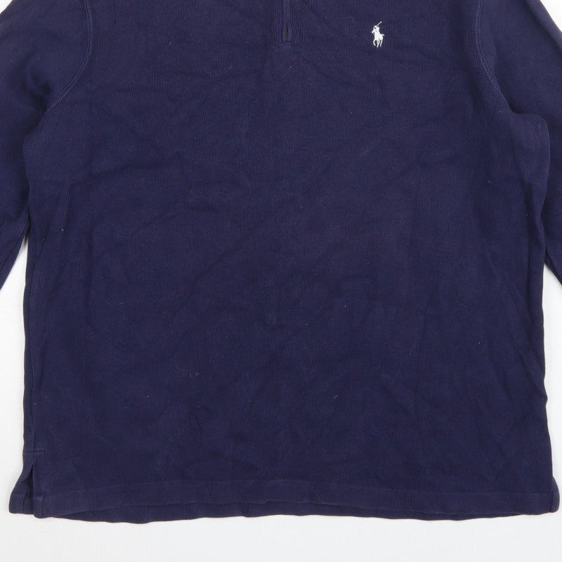 Polo Ralph Lauren Men Blue L 1/4 Zip High Neck Logo Sweatshirt