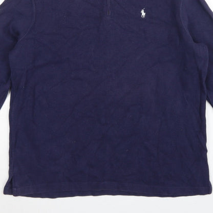 Polo Ralph Lauren Men Blue L 1/4 Zip High Neck Logo Sweatshirt