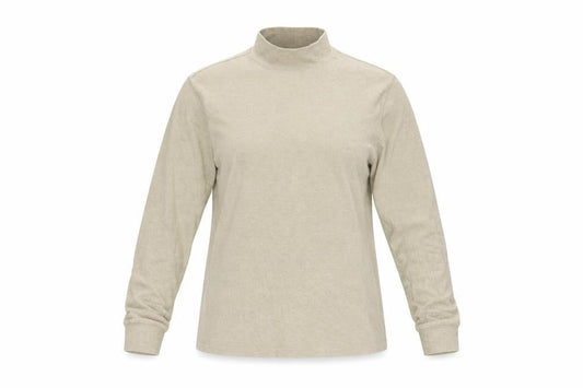 Lands' End Women Beige S Mock Neck Long Sleeve Basic Jersey Top
