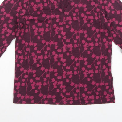 White Stuff Women Purple UK 6 Floral V-Neck Long Sleeve Cotton Blouse