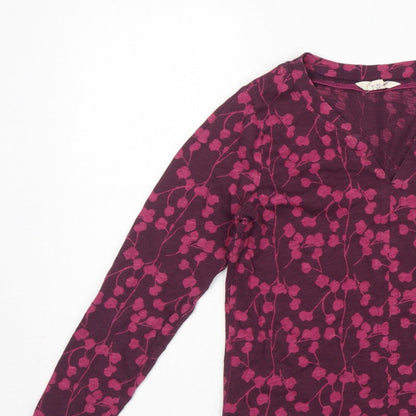 White Stuff Women Purple UK 6 Floral V-Neck Long Sleeve Cotton Blouse