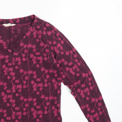 White Stuff Women Purple UK 6 Floral V-Neck Long Sleeve Cotton Blouse