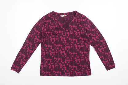 White Stuff Women Purple UK 6 Floral V-Neck Long Sleeve Cotton Blouse