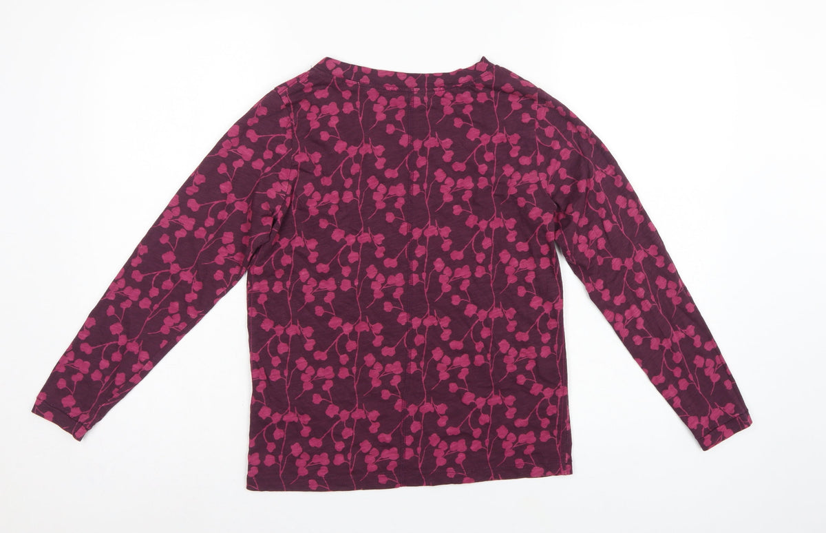 White Stuff Women Purple UK 6 Floral V-Neck Long Sleeve Cotton Blouse