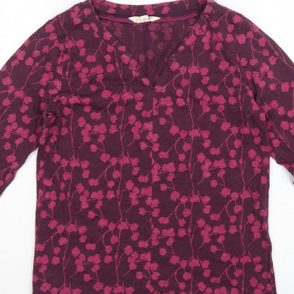 White Stuff Women Purple UK 6 Floral V-Neck Long Sleeve Cotton Blouse
