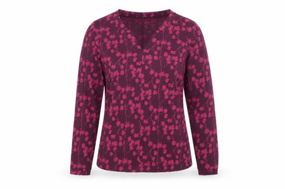 White Stuff Women Purple UK 6 Floral V-Neck Long Sleeve Cotton Blouse
