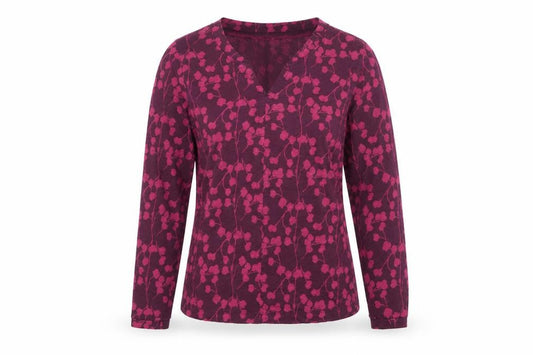 White Stuff Women Purple UK 6 Floral V-Neck Long Sleeve Cotton Blouse