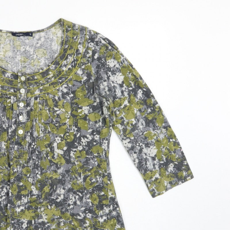 Dash Women Green Floral Cotton Tunic Blouse UK 10 3/4 Sleeve