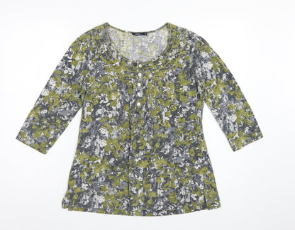Dash Women Green Floral Cotton Tunic Blouse UK 10 3/4 Sleeve