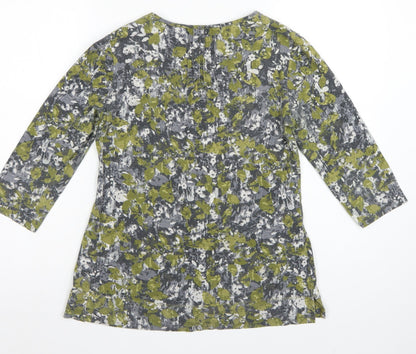 Dash Women Green Floral Cotton Tunic Blouse UK 10 3/4 Sleeve